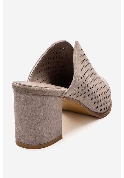 Luvishoes Toen Bej Süet Hakiki Deri Kadın Kalın Topuklu Terlik