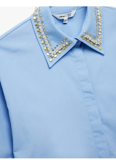 Koton Koton X Melis Ağazat - Uzun Kollu Yakası Taş Detaylı Oversize Poplin Gömlek Mavi 6wak60062ew Mavi Koton Koton X Melis Ağazat - Uzun Kollu Yakası Taş Detaylı Oversize Poplin Gömlek Mavi 6wak60062ew Mavi