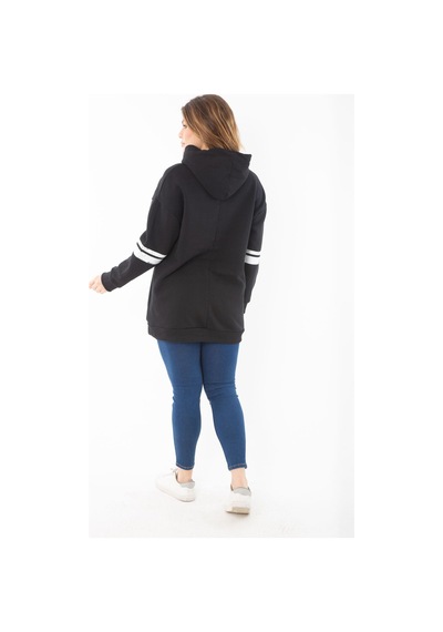 Şans Kadın Büyük Beden Haki İçi Şardonlu Üç İplik Kapşonlu Sweatshirt 65n37290-siyah Siyah