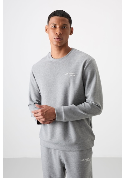 Tommy Life Gri Melanj Pamuklu Kalın Yumuşak Dokulu Comfort Fit Nakışlı Erkek Eşofman Takım - 85254 GRİ MELANJ