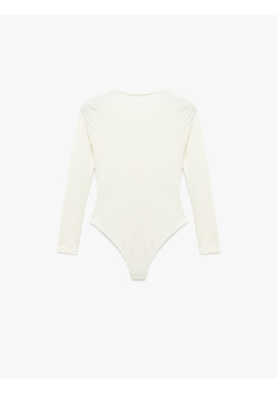 Koton Uzun Kollu Bisiklet Yaka Slim Fit Bodysuit Ekru 6sak80059ek Ekru