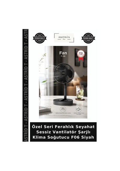 Özel Seri Ferahlık Seyahat Sessiz Vantilatör Şarjlı Klima Soğutucu F06 Siyah