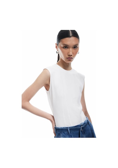 Koton Pamuklu Slim Fit Arkadan Kapama Detaylı Sıfır Kol Tişört Kırık Beyaz 5sak10059pk Ekru Koton Pamuklu Slim Fit Arkadan Kapama Detaylı Sıfır Kol Tişört Kırık Beyaz 5sak10059pk Ekru
