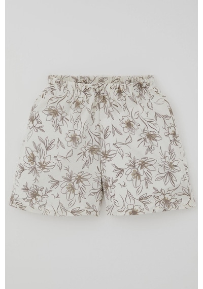 Breeze Kız Çocuk Şortlu Pijama Takımı Çiçek Desenli 4-8 Yaş, Ekru