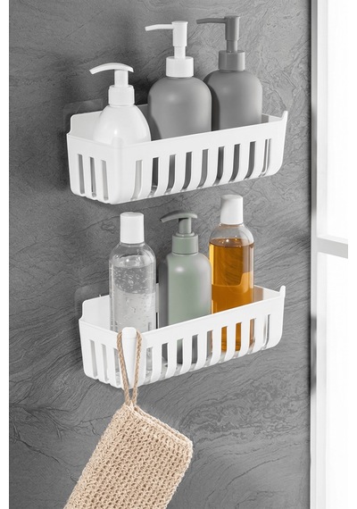 Primanova Deby 2'li Yapışkanlı Banyo Rafı - Beyaz