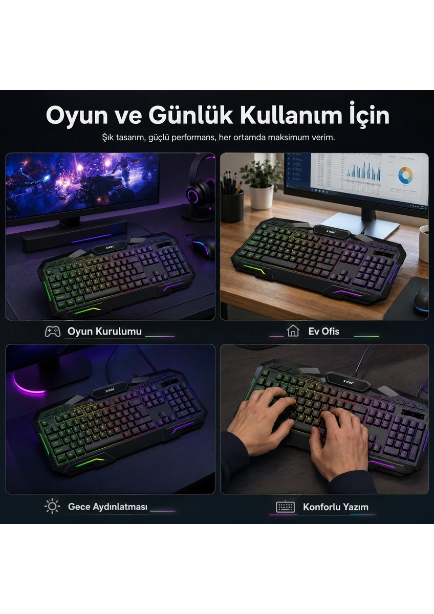Xkin Xk-kb06 Kablolu Mekanik Rgb Oyuncu Klavyesi 104 Tuş Türkçe Q Siyah