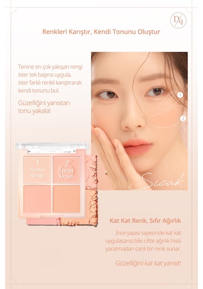 Dasique Karıştırılabilir Renk Tonlarına Sahip 4lü Allık Blending Mood Cheek 03 Peach Blending 03 Peach Blending