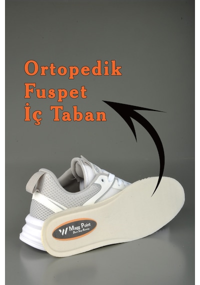Esnek Ortopedik İç Tabanlı Hafif Füme Spor Ayakkabı Magg Point Beyaz Anorak Beyaz