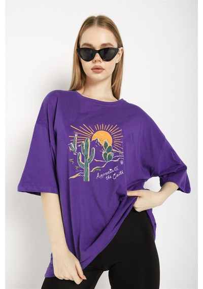 Medinenur Çöl Tema Baskı Unisex Tshirt Mor