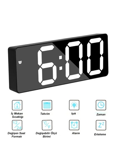 Led Dijital Masa Saati Aynalı Termometre Alarm Ses Kontrolü