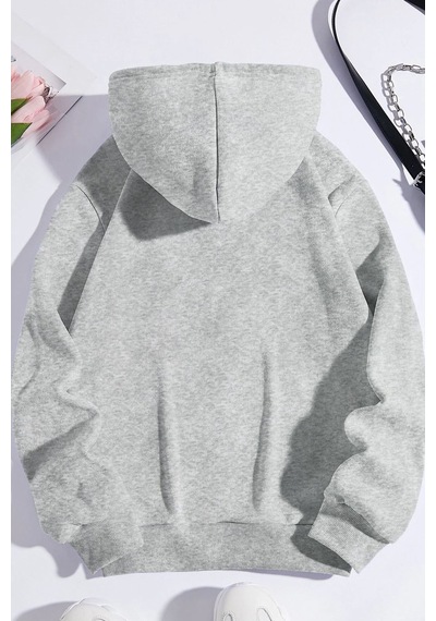Pamuk Şardonlu Kapüşonlu Sweatshirt Gri