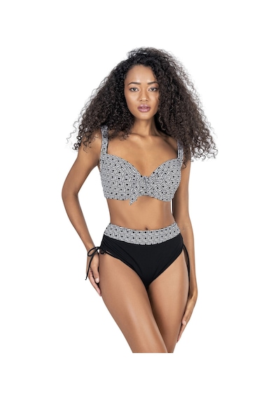 Endeep Kadın Büyük Beden Balenli Siyah Beyaz Desenli Bikini Takımı Siyah