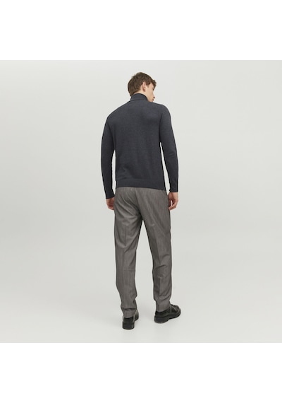 Jack & Jones Düz Renk Balıkçı Yaka Triko-Emil 12157417 Dark Grey Melange Koyu Gri Melanj