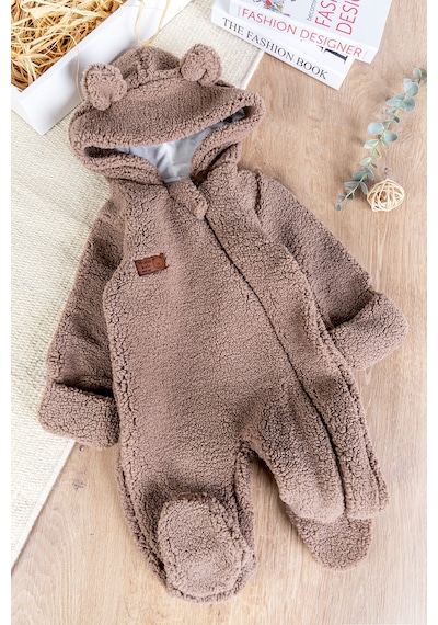 Babymod Kapüşonlu Kendinden Eldivenli Welsoft Kışlık Kız/erkek Bebek Tulum Kahverengi