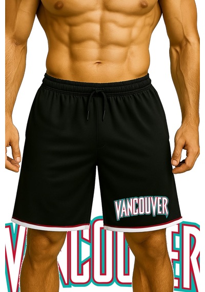Top Glory Cepli Vancouver Baskılı Basketbol Şortu Spor Şort Siyah