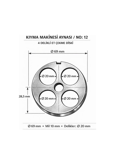 Kıyma Makinesi Kuşbaşı Aynası No 12 / 20 Mm Süzgeç