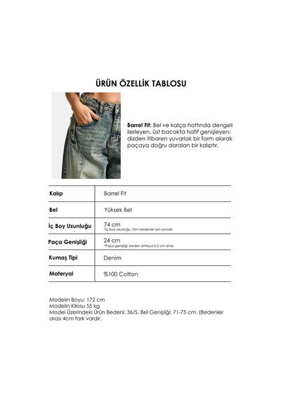 it's basic Kadın T.kot Rengi 4w5-85 Barrel Fit Cep Detaylı %100 Koton Tasarım Denim Jean