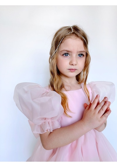 Linola Baby Kids Puffy Şifon Kız Çocuk Parti Elbisesi Pudra