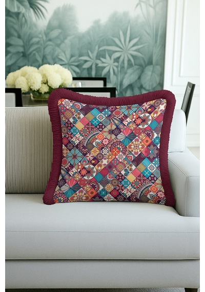 Etnik Patchwork Saçaklı Yastık Kılıfı - Bohem Çiçekli Mor Turkuaz Püsküllü Kırlent Kılıfı Doygun Deniz Kabak Etnik Patchwork Saçaklı Yastık Kılıfı - Bohem Çiçekli Mor Turkuaz Püsküllü Kırlent Kılıfı Doygun Deniz Kabak