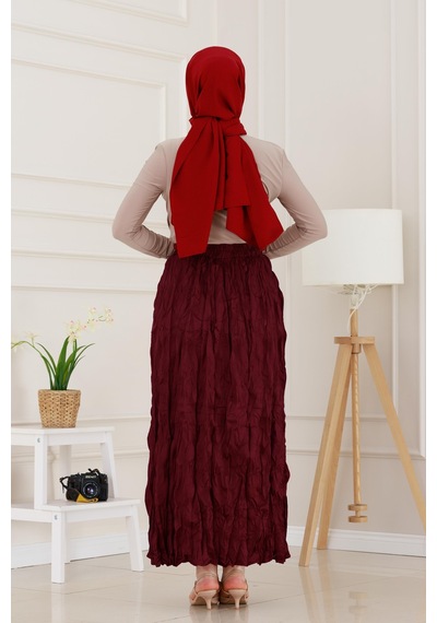 Sevitli Beli Lastikli Kraş Etek-bordo-4974 Bordo