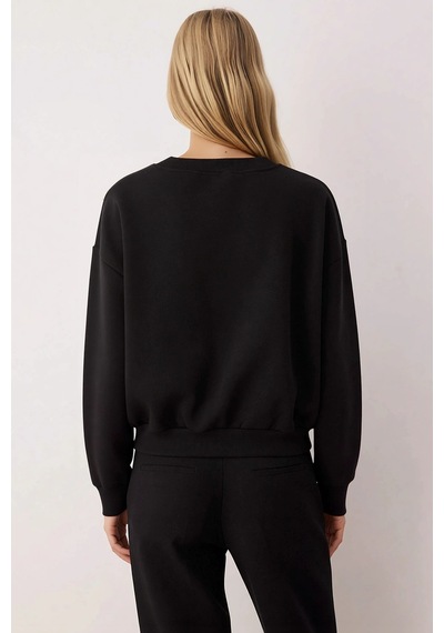 Benerly Kadın Bisiklet Yaka Düşük Kol Regular Örme Sweatshirt Fonksiyonel siyah