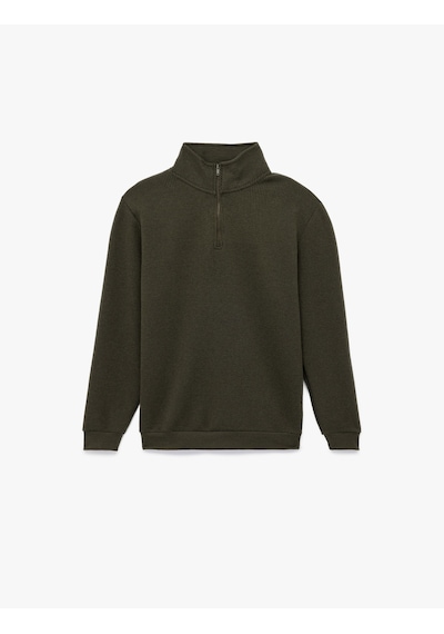 Koton Regular Fit Uzun Kollu Fermuar Detaylı Dik Yaka Sweatshirt Haki 7wam70009mk