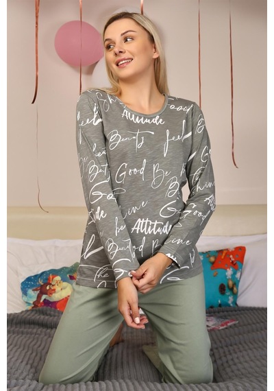 Akbeniz Kadın Uzun Kol Penye Pijama Takım 4206 - S Füme