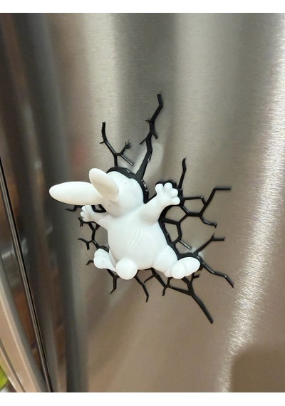 3d Tavşan Duvar Dekoru Mıknatıslı Çarpma Efektli Komik Tasarım 15 Cm 15cmx15cm