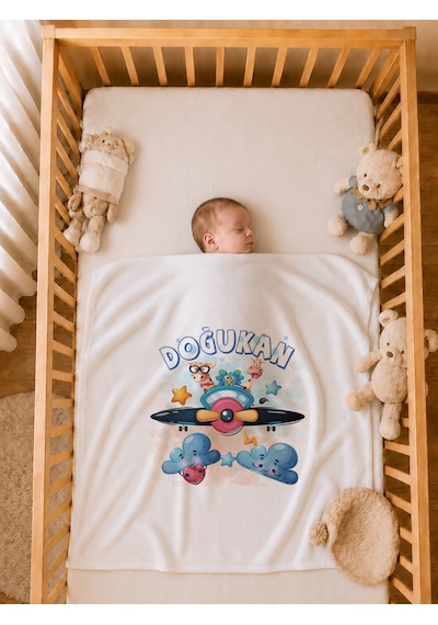 Pia Baby Erkek Bebek Yeni Doğan Tulum Seti 4 Lü %100 Pamuk İsimli Organik Baskılı Battaniyeli 2048btyx Krem