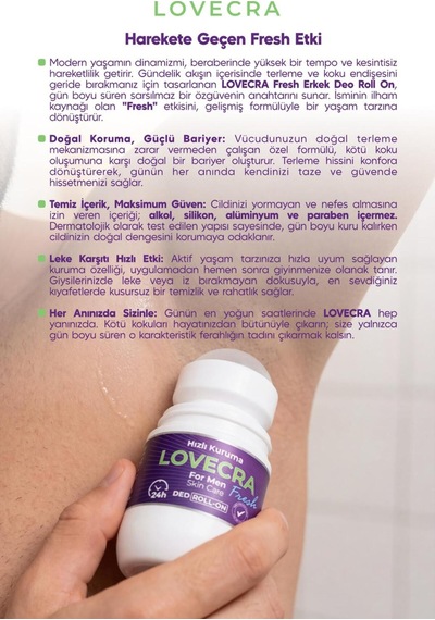 Doğal Erkek Deo Roll On 24 Saat Etkili Terleme Önleyici Ter Kokusuna Karşı Koruma Ferahlık 50 Ml