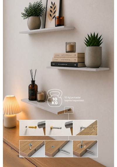 Harmony 3 Raflı Gizli Monte Uçan Raf 50 15 Cm Gri