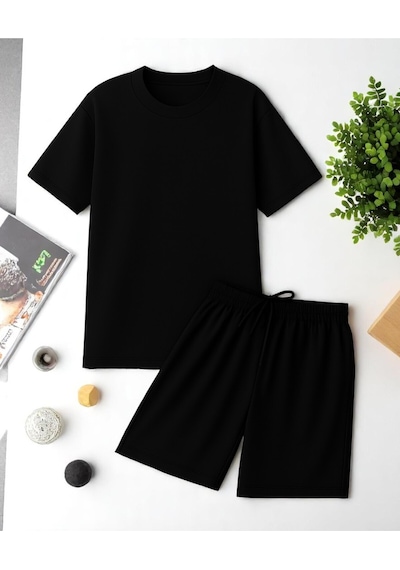 Uyguntarz Unisex Kesinlikle Hayır. Tasarım Basklı Tshirt Şort Takımı Siyah