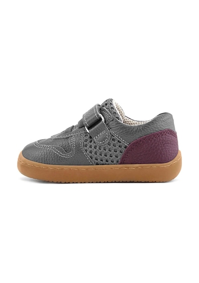 Rakerplus Bob Hakiki Deri Gri Bordo Barefoot Cırtlı Lastikli Bebek Sneaker Ayakkabı Gri