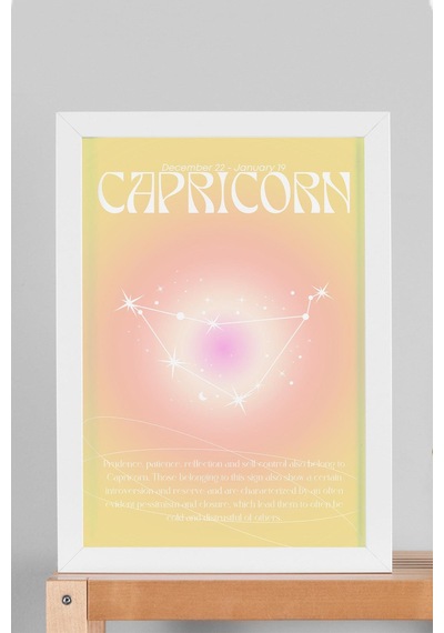 Capricorn Oğlak Burcu Çerçeveli Tablo Aura Enerji Renkleri Astrolojik Takım Yıldızı Sembolü