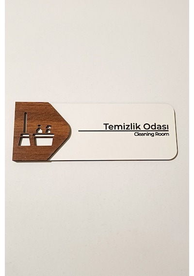 Temizlik Odası Kapı Tabelası 19x7 Cm Çift Katmanlı, Çift Taraflı Bantlı