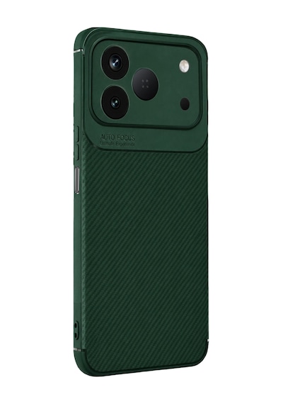 Tecno Spark 50 4g Uyumlu Kılıf Karbon Tasarım Kamera Korumalı Silikon Telefon Kılıfı Kapak Koyu Yeşil