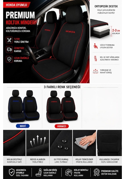 Honda Yazılı Mavi Biyeli Civic Fc5 Fb7 Fd6 İes Vtec 2 İle Uyumlu