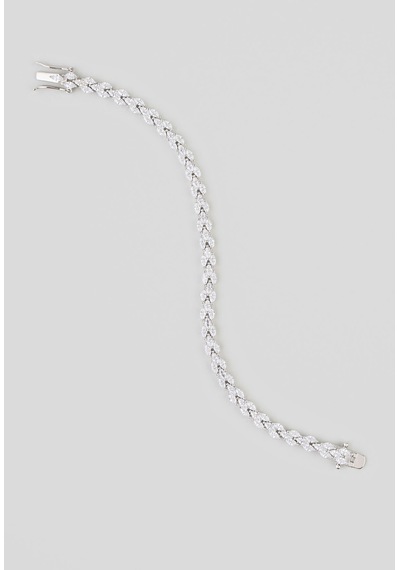 So Chic  Beyaz Taşlı 18 Ayar Beyaz Altın Kaplama Gümüş 18 CM Tasarım Bileklik