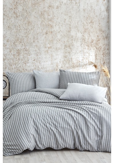 BonjardinHome Soft Keten Nevresim Takımı Çift Kişilik Gri