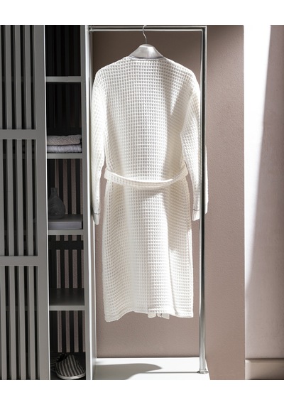 Madame Coco Pathier %100 Pamuk Kimono Unisex Bornoz - Beyaz/gri Born0000000036 L - XL Beyaz