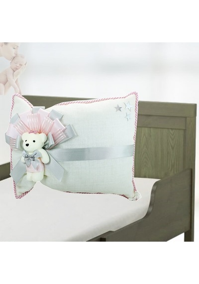 Süslebabypartystore Takı Yastığı, Keten Kumaş Pembe & Gümüş Gümüş - Pembe