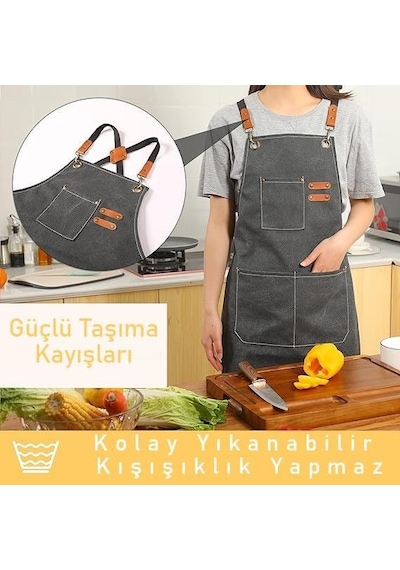 Önlük Biyeli Uzun Belden Gri Çok Renkli