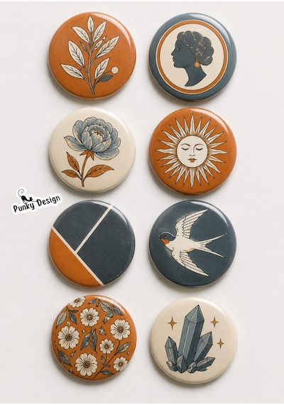 8 Li Set-1 Vintage Bohem Tasarım Rozet 44 Mm Pvc Kaplı Çanta Ceket Yaka Aksesuarı Çok Renkli