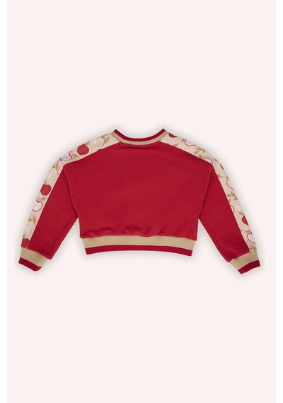 Panço Kız Çocuk Kolları Parça Detaylı Kırmızı Sweatshirt Çok Renkli
