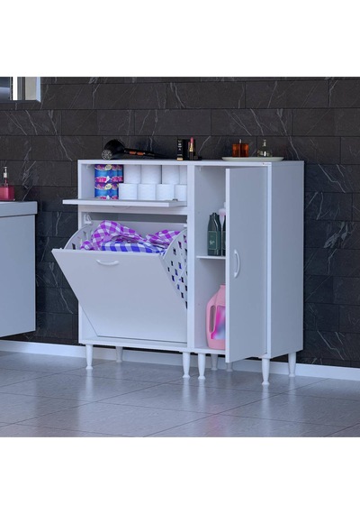 Armin 90 X 97,5 X 32,5 Cm Çamaşır Hazneli Çok Amaçlı Banyo & Mutfak Dolabı Beyaz