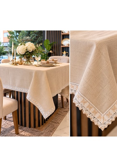 Linen Keten Masa Örtüsü Bej - 160 220-7821