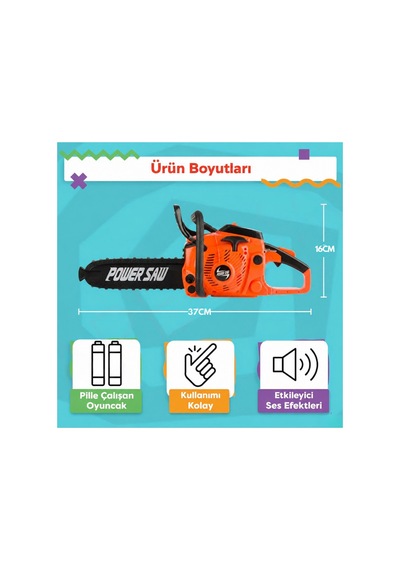 Gerçekçi Sesli Ve Hareketli Pilli Oyuncak Motorlu Testere Kauçuk Zincirli 37 Cm