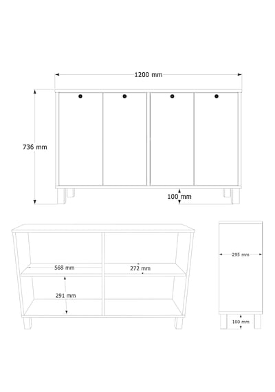 Robin Home Alaska Konsol 4 Kapaklı Ahşap Ayaklı 120cm Sepet-beyaz Beyaz
