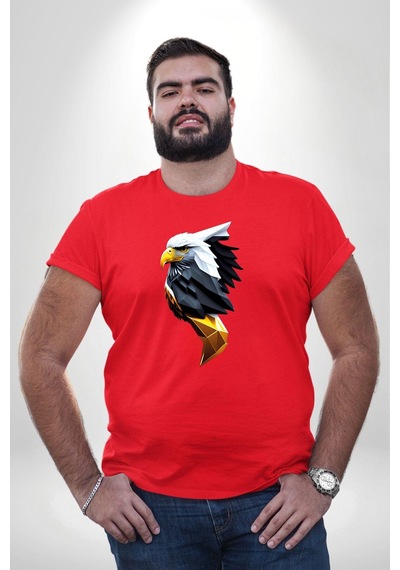 Angemiel Yapay Zeka Kartal Kuş Tasarımı Kırmızı Büyük Beden Erkek Kadın Unisex Basic Ön Baskılı Tişört Kırmızı