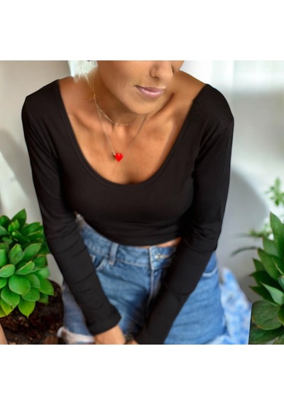 İbeeka Yeni Sezon Prenses Yaka Siyah Renk Uzun Kollu Pamuklu Body / Bluz Siyah
